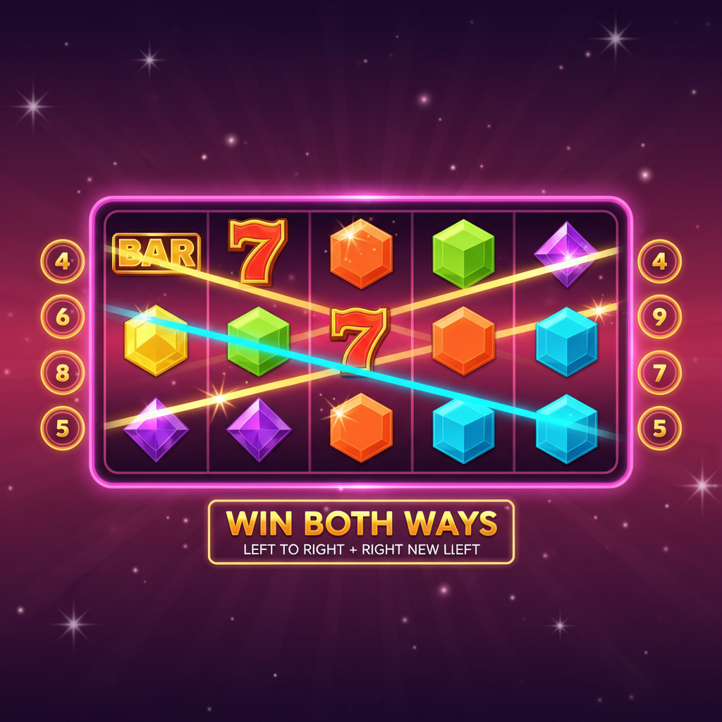 Diagram van het Starburst beide-kanten-winsysteem waarbij winlijnen zowel van links naar rechts als van rechts naar links betalen