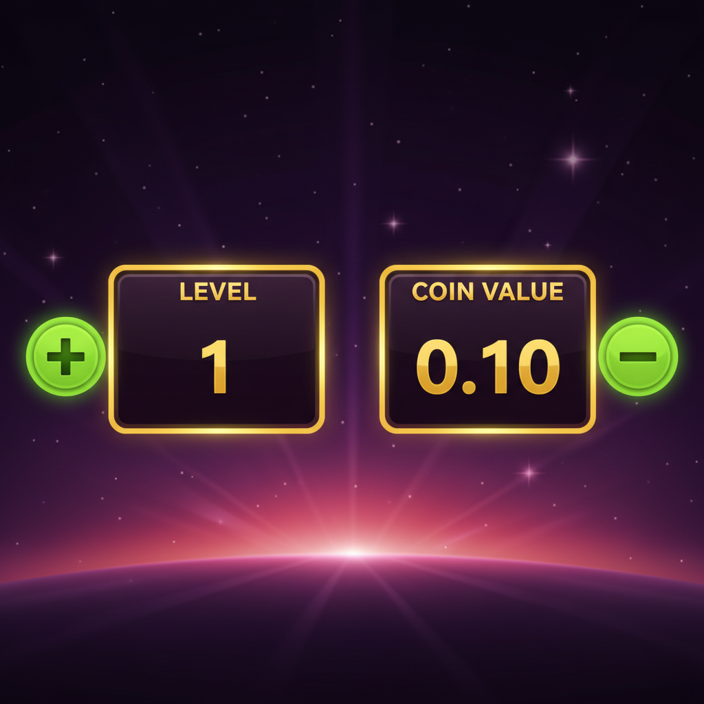 Starburst slot bet level en coin value bedieningselementen met groene plus en min knoppen voor het aanpassen van de inzet