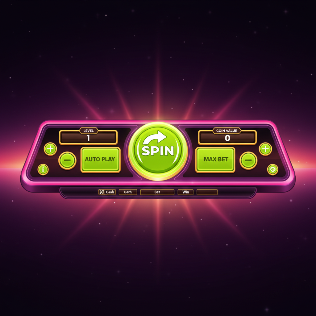 Starburst slot bedieningspaneel met groene spin knop, bet level en coin value instellingen