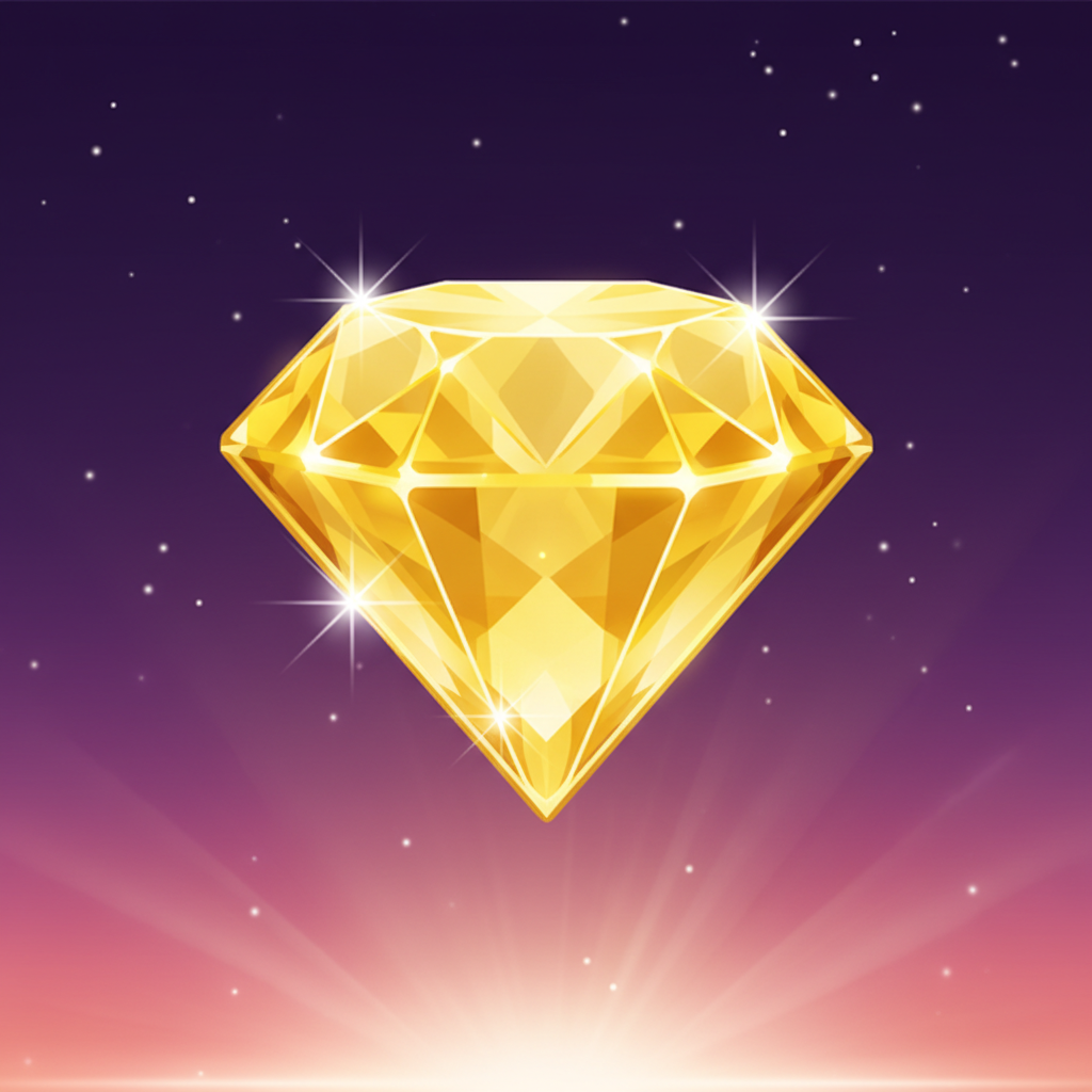 Briljant geslepen gele diamant edelsteen met gefacetteerde geometrische vorm en witte sparkle sterren