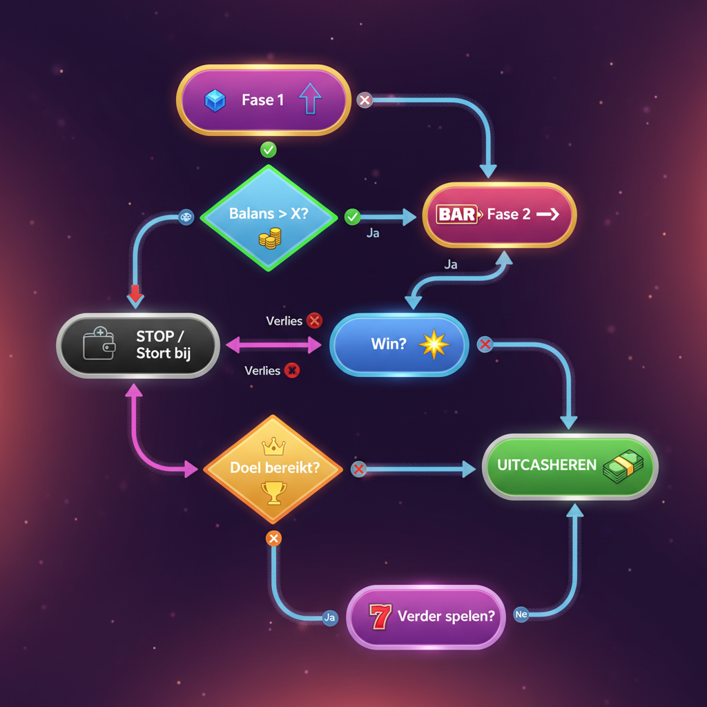 Starburst spelstrategie flowchart met beslismomenten
