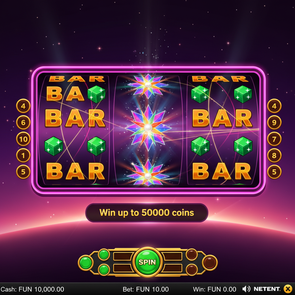 Starburst Wild die expandeert over de volledige rollen 2, 3 en 4 met BAR symbolen op rollen 1 en 5 voor maximale winst